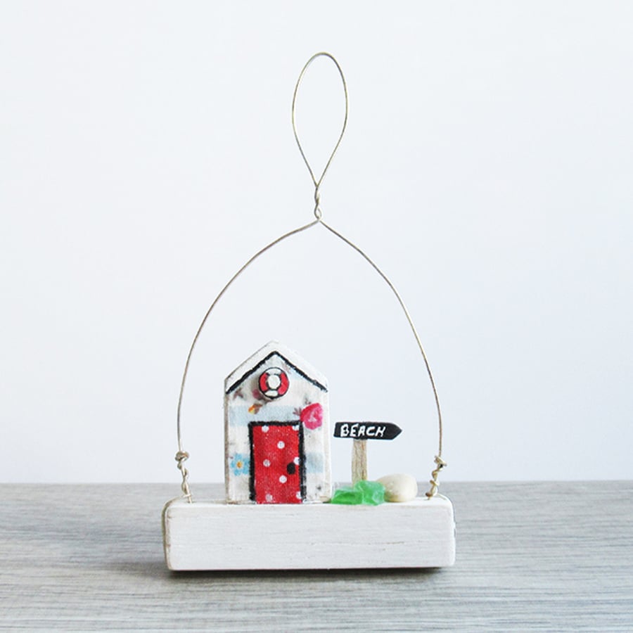 Beach hut ornament, hanging decoration beach scene