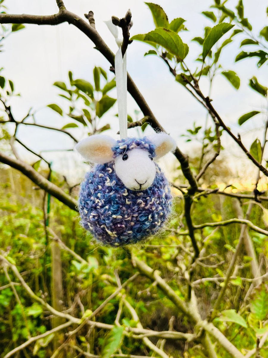 Needle Felted Winter Blue blend Sheep bauble - Christmas hanger