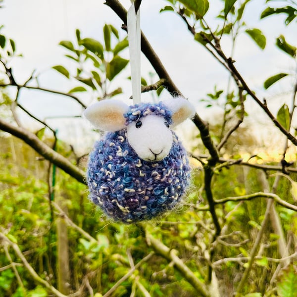 Needle Felted Winter Blue blend Sheep bauble - Christmas hanger