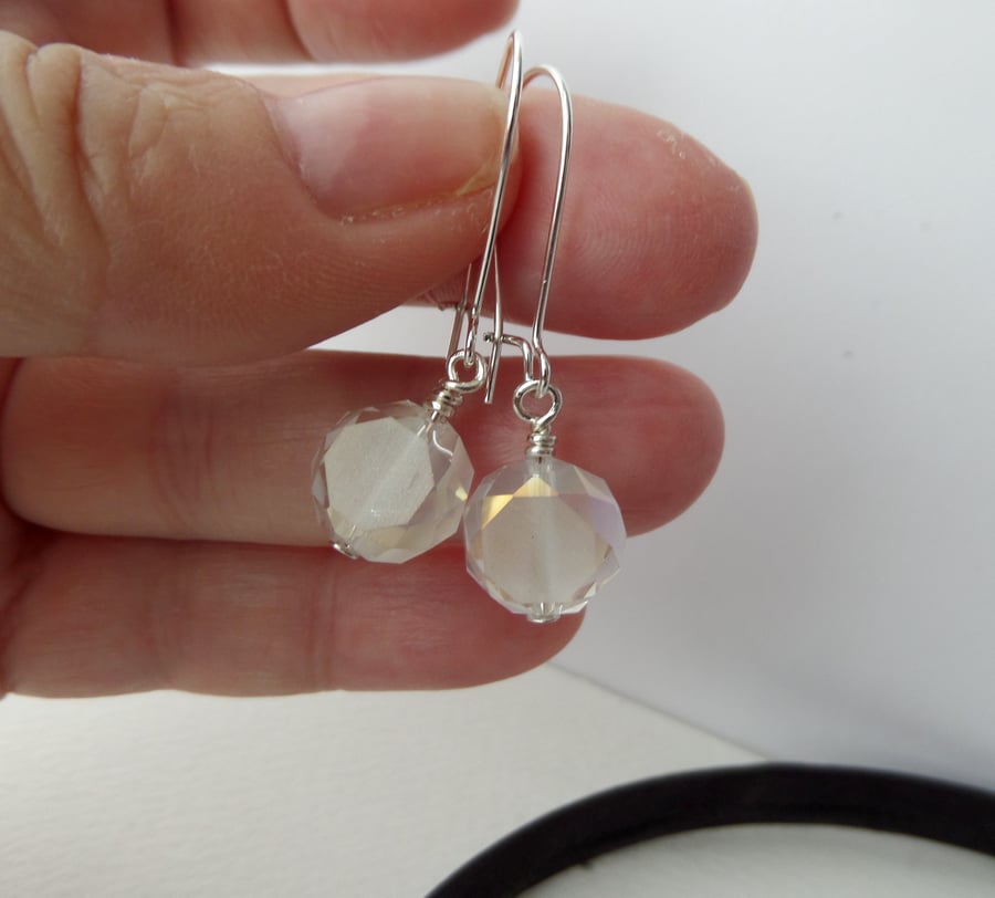 Modern Crystal Silver Earrings, Dangle Earrings