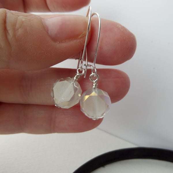 Modern Crystal Silver Earrings, Dangle Earrings