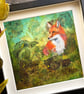 Mixed media picture of fox, Christmas gift for nature lover, woodland animal