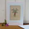 Hand embroidered posy of flowers, delicate, detailed, freely stitched