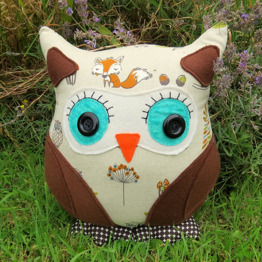 Willow, a 35cm tall owl cushion.  Owl pillow.
