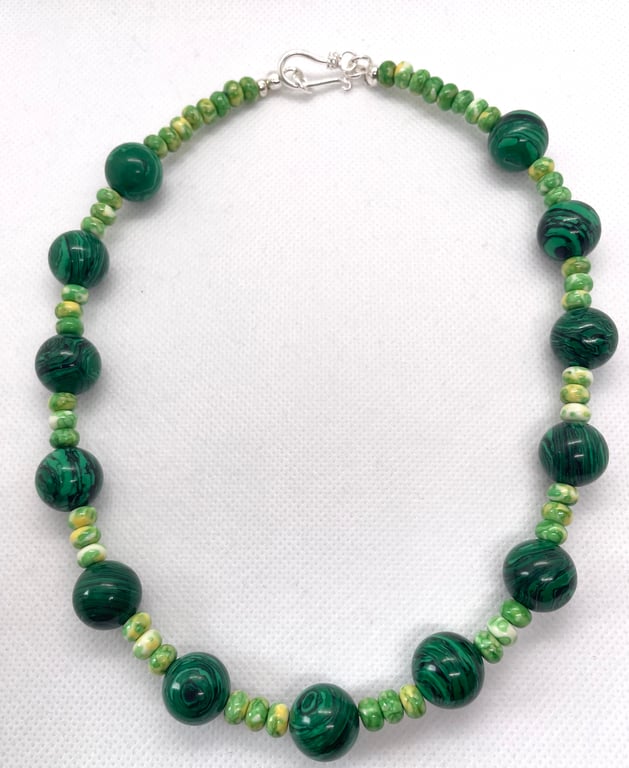 Forest Green Malachite Calsilica Bead Necklace 