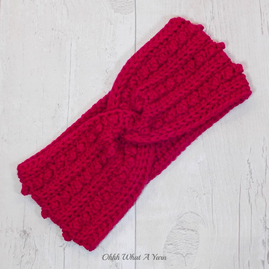 Crochet headband, ear warmer. Red twist ear warmer. Cherry red headband.