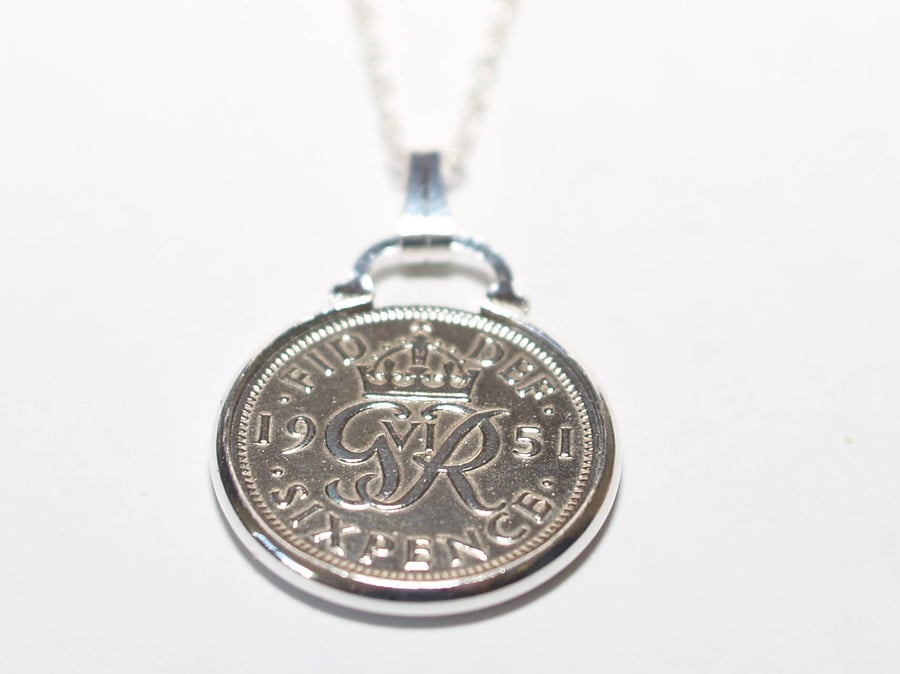 1949 71st Birthday Anniversary sixpence coin pendant plus 22inch SS chain gift