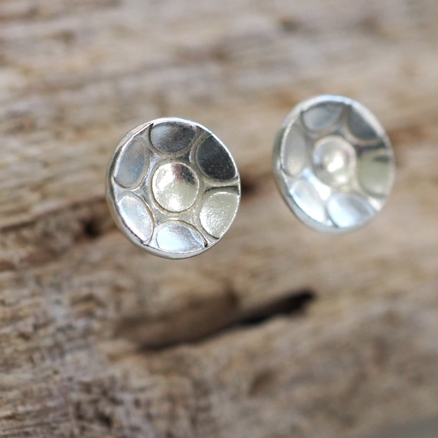 Small silver stud earrings, round studs