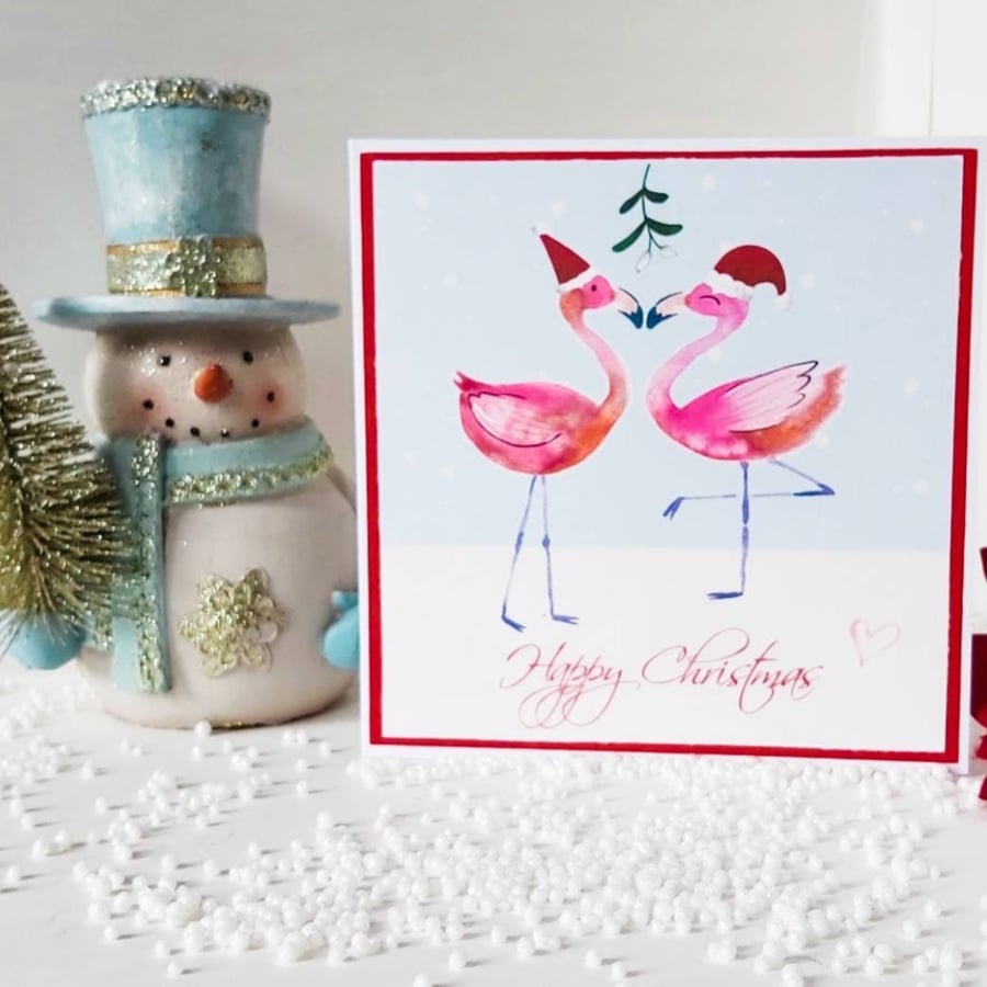 Tropical flamingo Christmas card