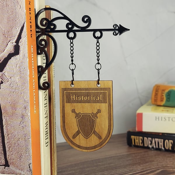 Historical Genre Divider Bookshelf Decor  Solid Walnut Library Sign
