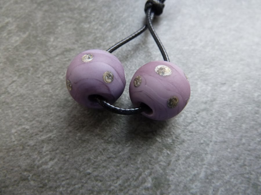 handmade lampwork glass beads, purple sphere pair 