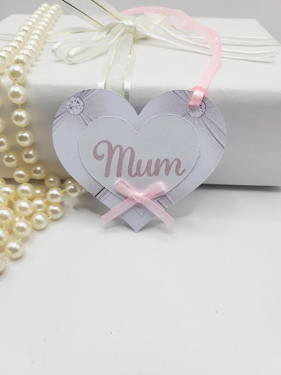 Heart Gift Tags, Pink Bow, Mum, Sister, Auntie, Grandma, Mama Designs