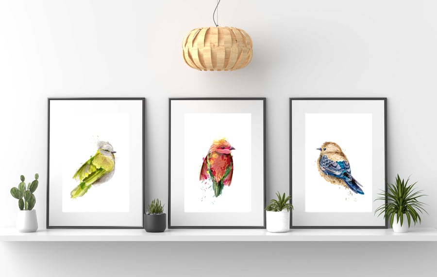 Watercolour birds wall prints, Birds wall decor, Birds wall art