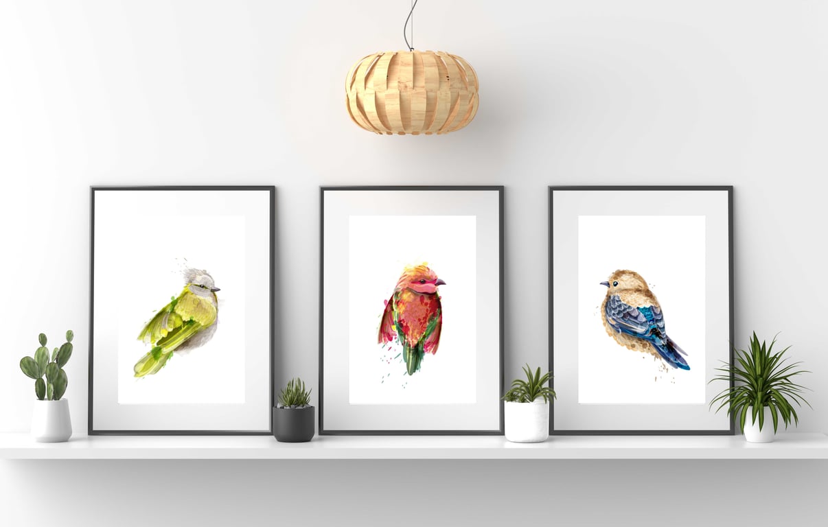 Watercolour birds wall prints, Birds wall decor, Birds wall art
