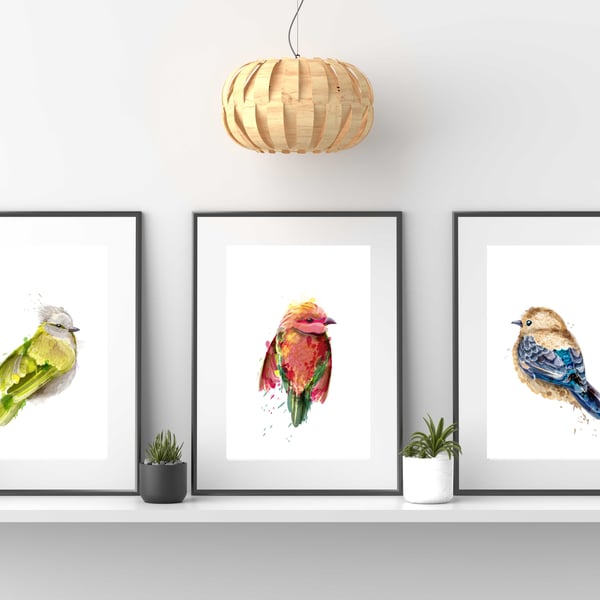 Watercolour birds wall prints, Birds wall decor, Birds wall art