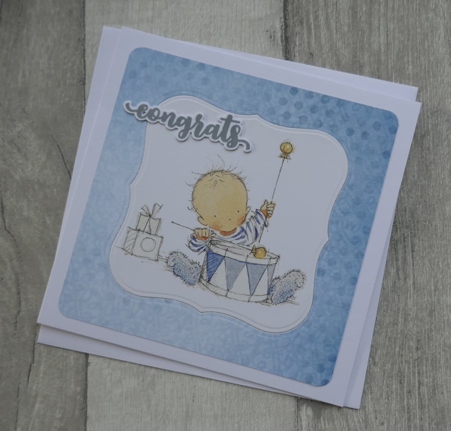 Baby with Blue Drum - Congrats - New Baby Greeting Card