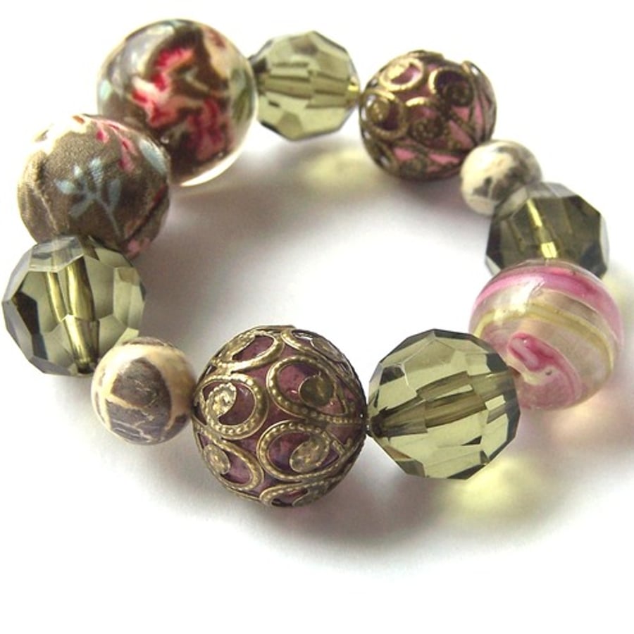 Chintzy Summer Bracelet in Green, Pink and Gold