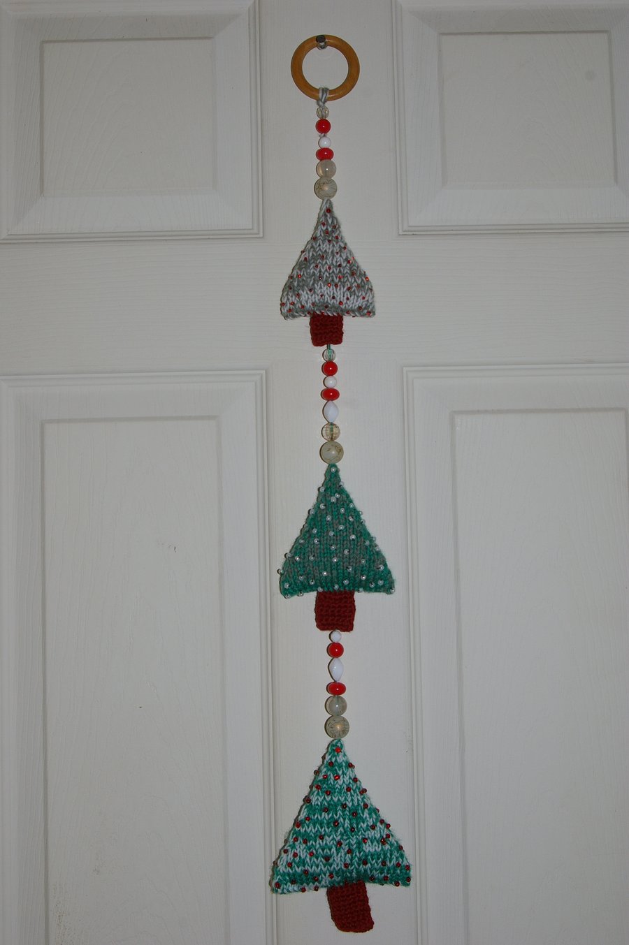 Christmas Tree Wall Hanging knitted and beaded