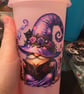 Pink cold cup tumbler with Halloween wizard design, with straw and lid