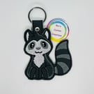 Embroidered Raccoon Keyring design 
