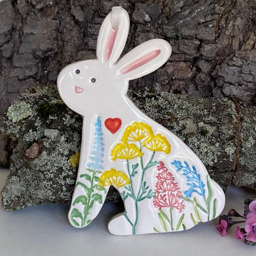 Ceramic Sitting Bunny decoration Pottery Rabbit