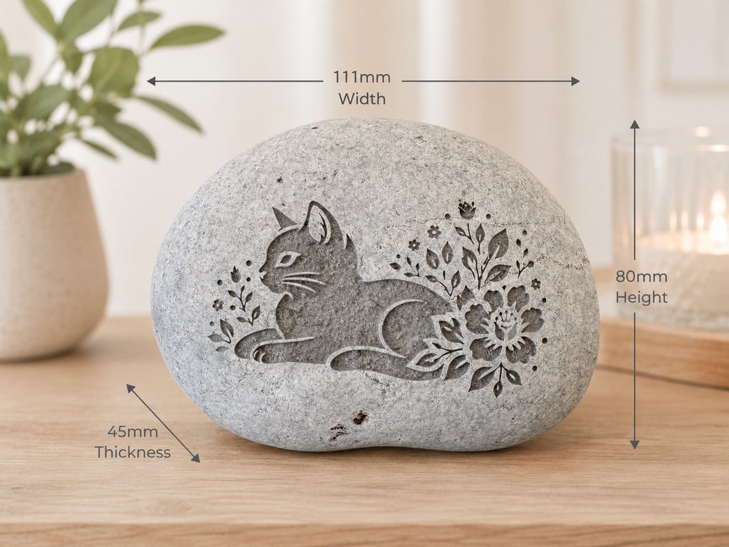 Decorative engraved cat with lovely patterns on stone