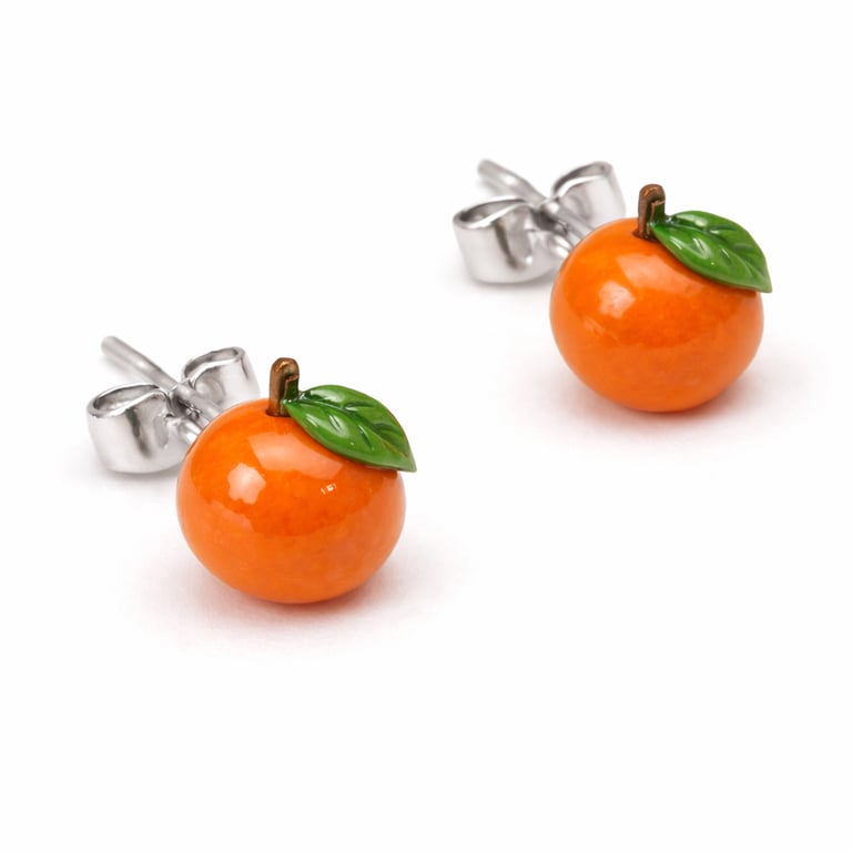 Orange Fruit Stud Earrings – Clay Citrus Earrings with Sterling Silver