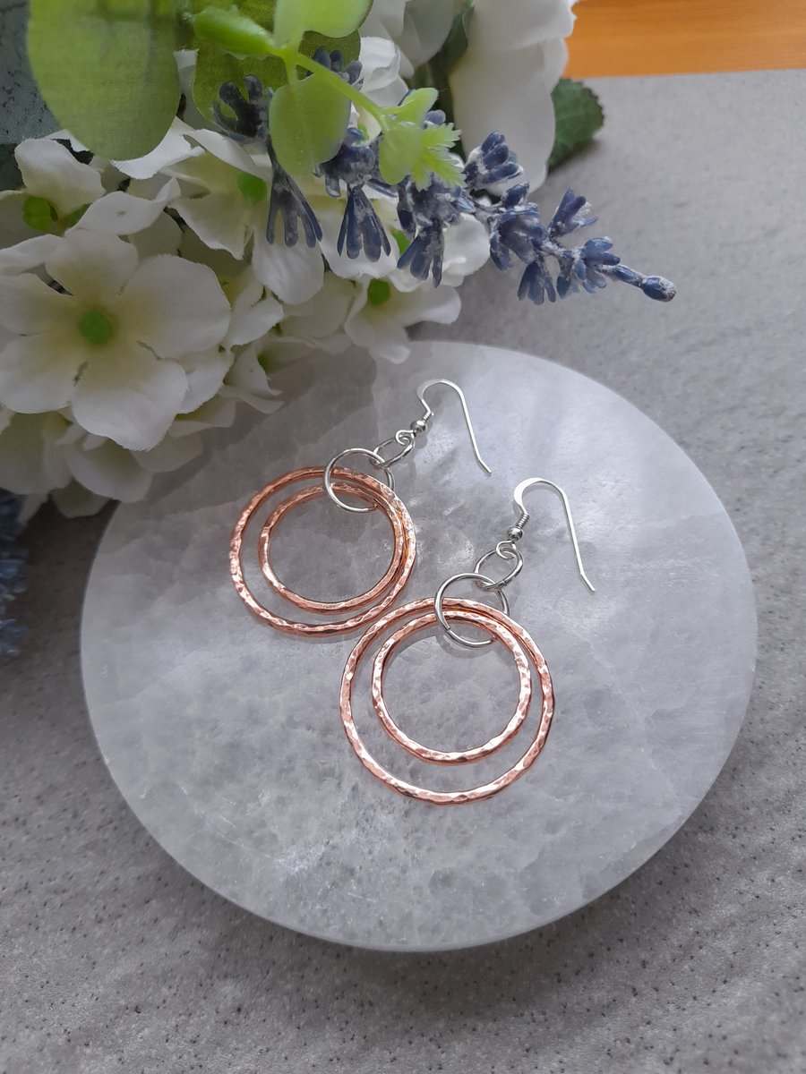  Copper Hoops With Sterling Silver Ear Wires Dangle Earrings