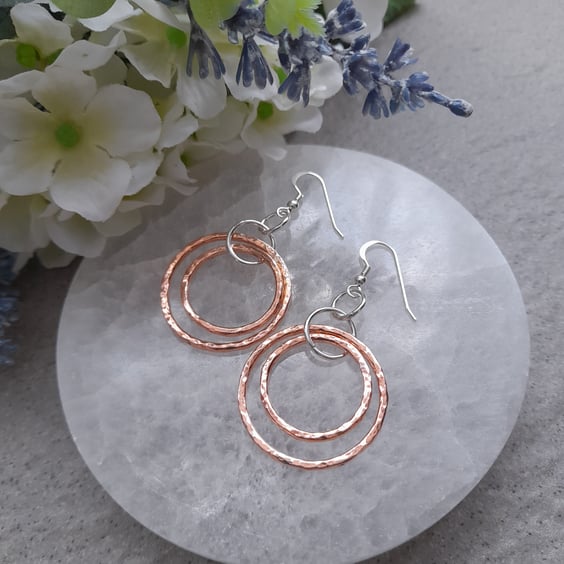  Copper Hoops With Sterling Silver Ear Wires Dangle Earrings