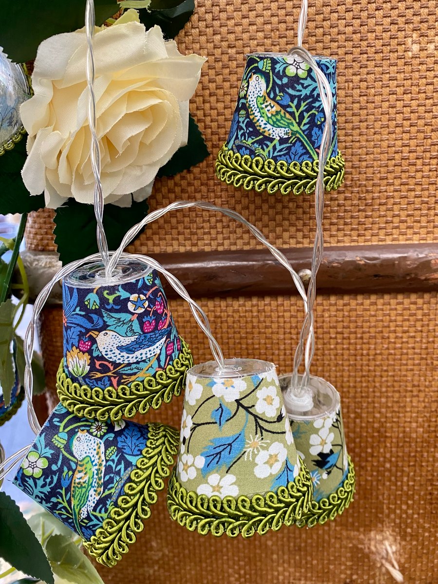 Upcycled Mini Lampshade Fairy Lights - Liberty - Strawberry Thief