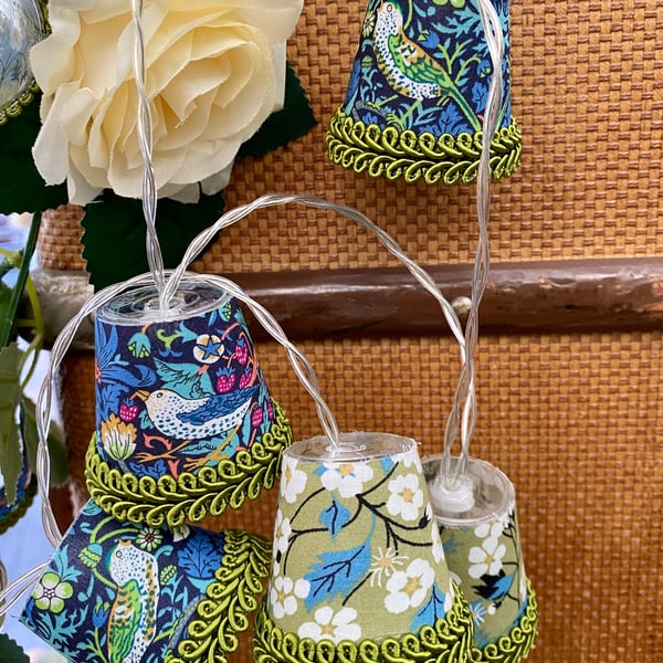 Upcycled Mini Lampshade Fairy Lights - Liberty - Strawberry Thief