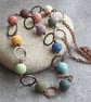 Rainbow lava bead necklace, Copper jewellery, Long multicoloured necklace - Image 9