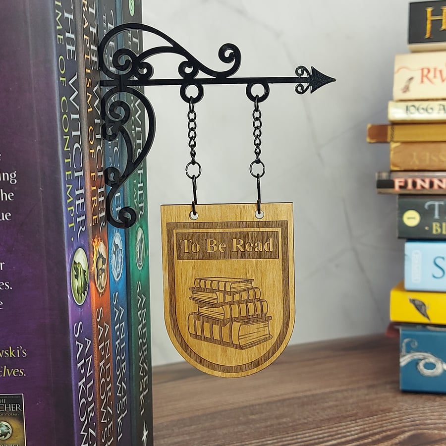 To Be Read TBR Divider Bookshelf Decor  Solid Walnut Library Sign