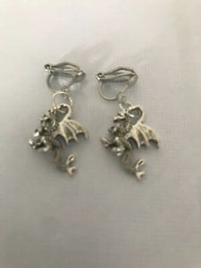 clip on earrings with dragon  tibetan silver charm