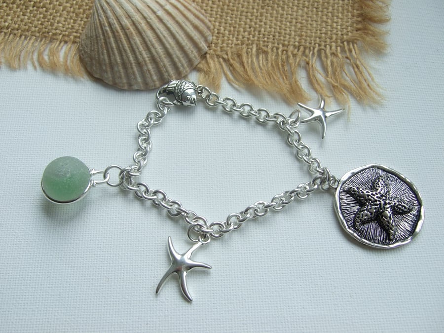 Sea glass marble bracelet, purple green cat's eye marble bracelet, silver plated