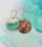 Copper Textured Dangle Earrings in Jade and White with Colourful Glass Sprinkles - Image 3