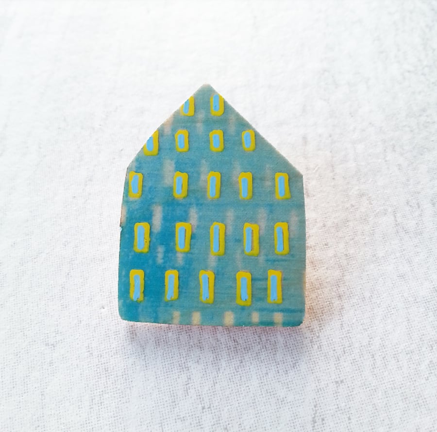 Wooden House Pin Badge, House Brooch, House Pin