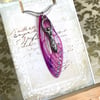 Bright Pink Purple Aurora Borealis Goddess Fairy Wing Sterling Silver Necklace