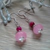 Red Tiger's Eye & Pink Faceted Quartzite Earrings Silver Plate