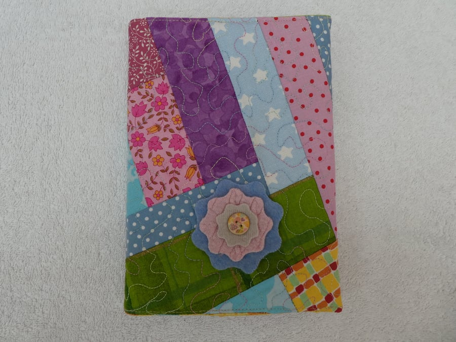 Notebook. A5 size. Lined Notepad with Quilted Crazy Patchwork Cover. Pastels