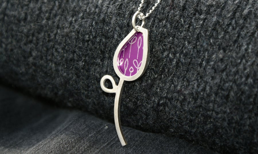 Silver and pink spring buds pendant