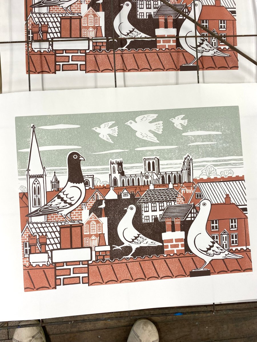 York Rooftops Linocut print