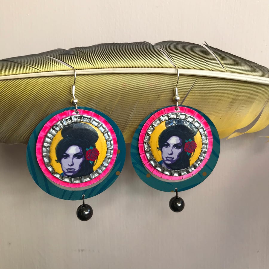 The one and only Amy, Amy winehouse Eco earrings, Amy lovers recycled earrings