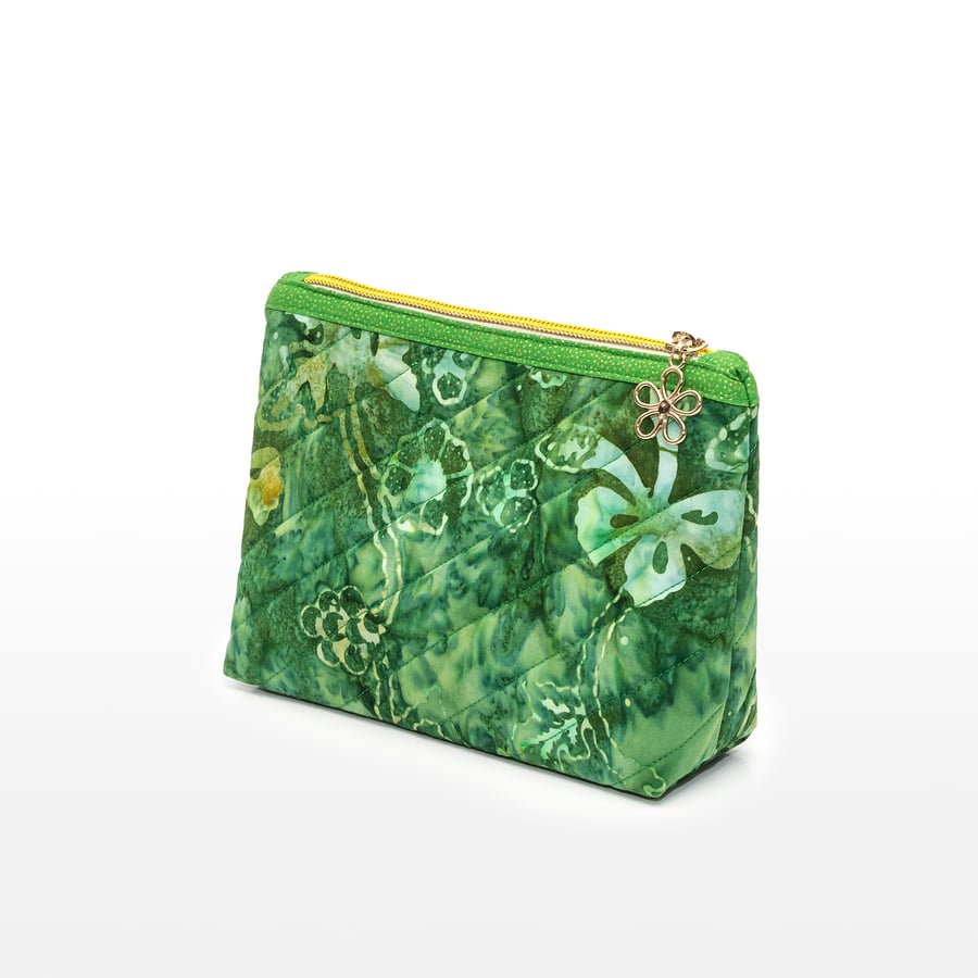 Vibrant Green Batik Makeup or Toiletries Bag