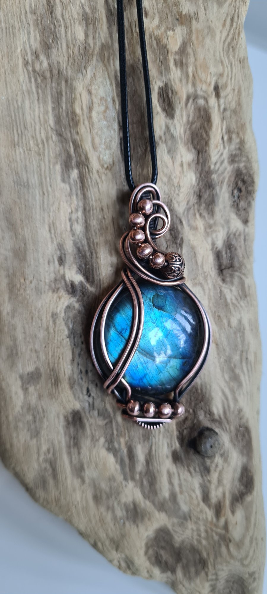 Handmade Natural Blue Labradorite Copper Pendant Necklace Gift Crystal Jewellery