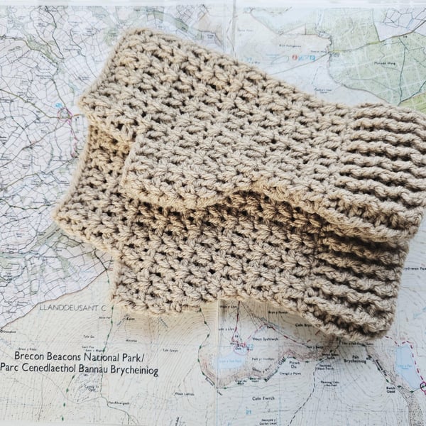 Coffee Cream Fingerless Mitts, Crochet Wrist and Arm Warmers.