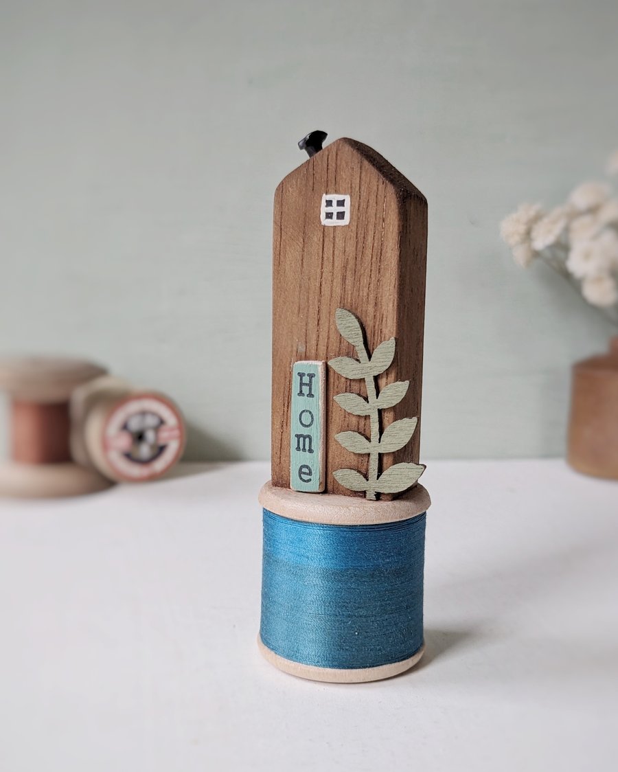Tall Wooden House on a Vintage Bobbin 'Home' 