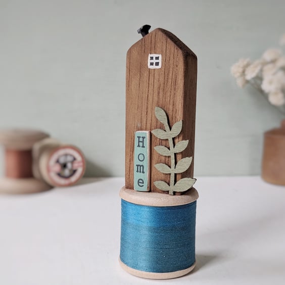Tall Wooden House on a Vintage Bobbin 'Home' 