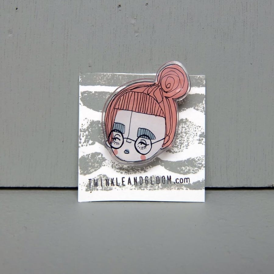 'Book-worm Girl' illustration brooch