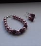 MAUVE AND SILVER, PEARL AND PAVE BEAD BRACELET AND EARRING SET. - Image 2